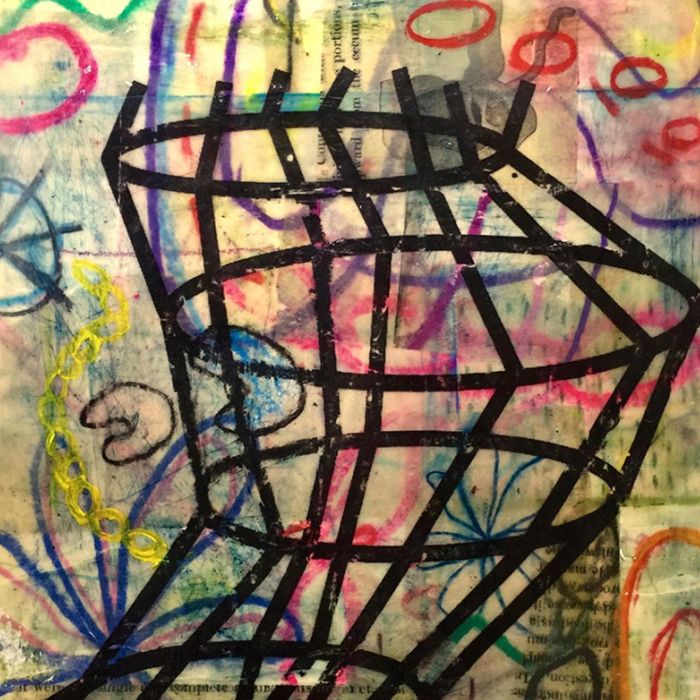 Leslie Giuliani, Cage, 10x8, mixed media on Ampersand Encausticbord