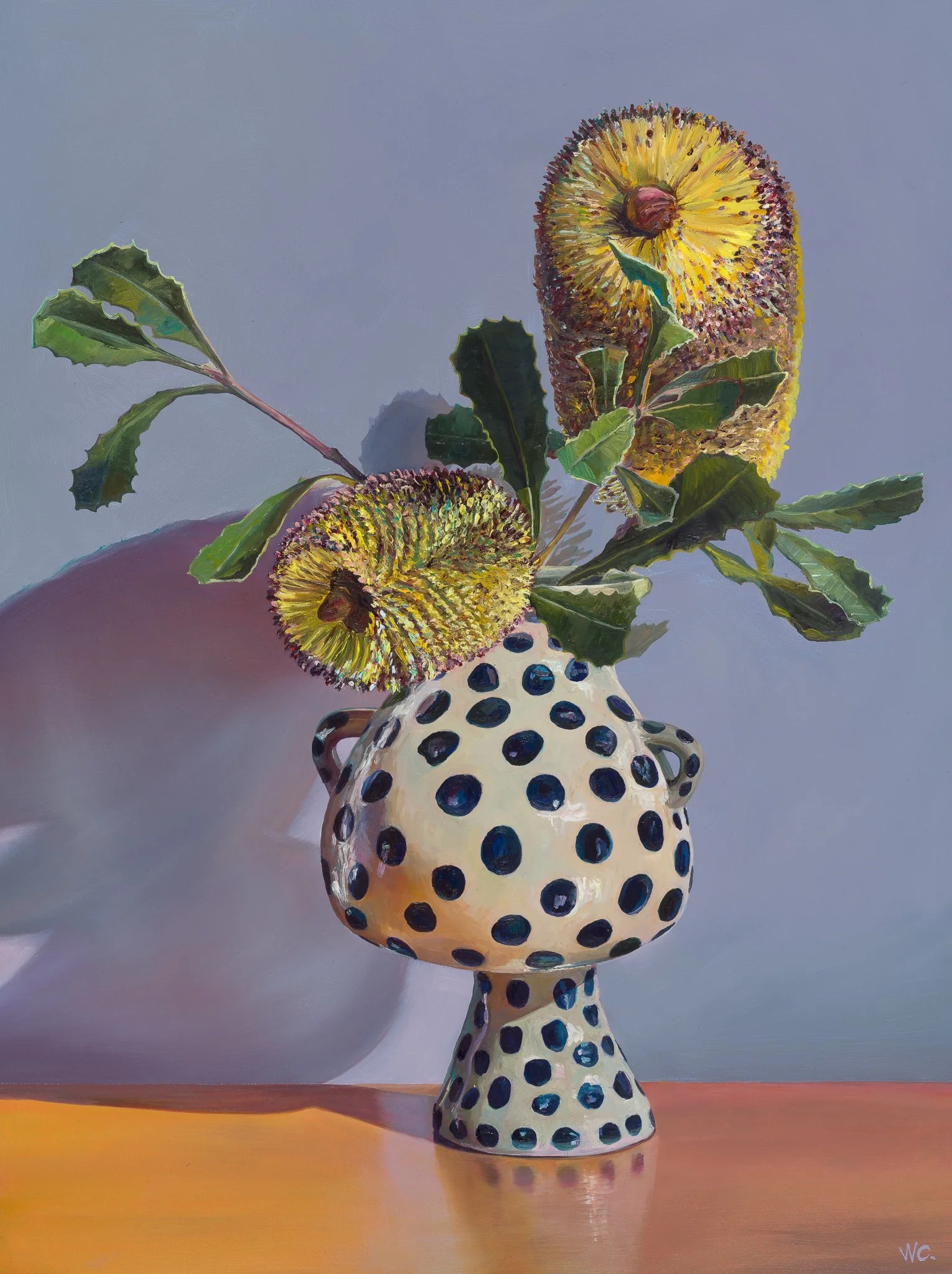 Stolen Banksias in Pip Woods Vessel