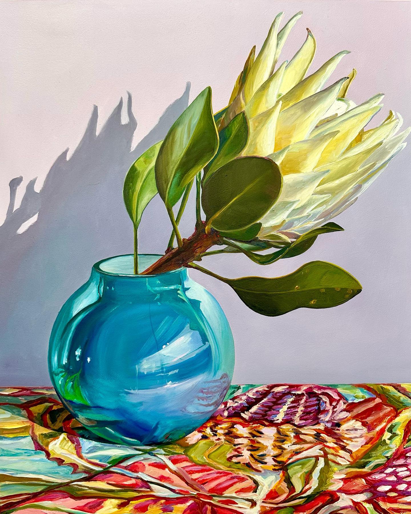White Protea in Blue on Nancy Bird